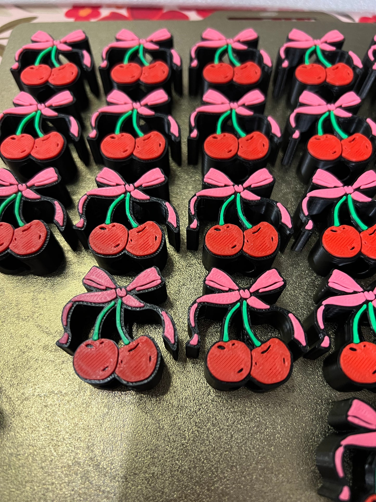 Cherry Bow Straw Charms